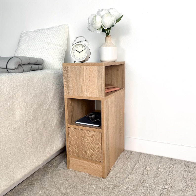sidetable with storage
small nightstand
narrow nightstands
nightstands pair