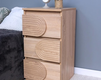 Mid-Century Modern Nightstand: Slim 3-Drawer Bedside Table