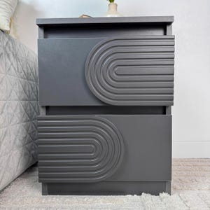Modern White Nightstand, Two-Drawer Bedside Table with Hidden Compartment Anthracite