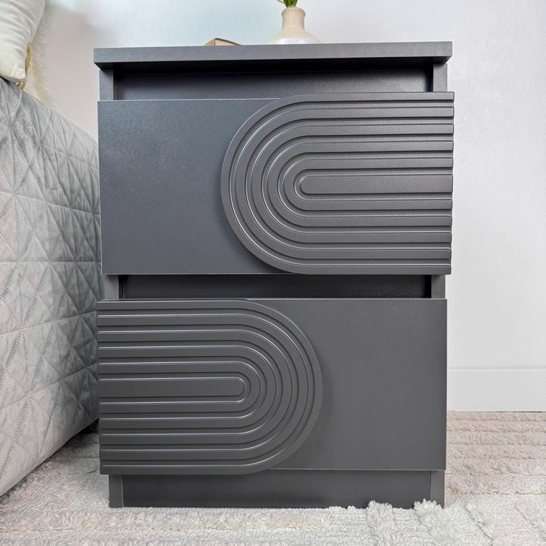 Modern White Nightstand, Two-Drawer Bedside Table with Hidden Compartment Anthracite