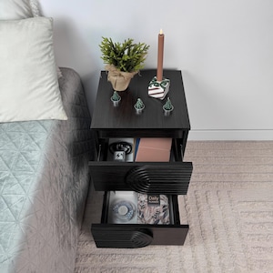 Modern White Nightstand, Two-Drawer Bedside Table with Hidden Compartment image 7