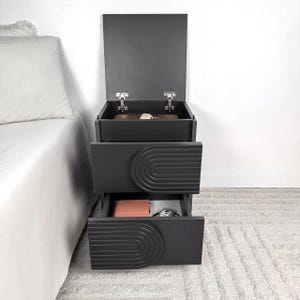 Modern White Nightstand, Two-Drawer Bedside Table with Hidden Compartment image 11