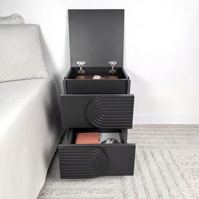 Modern White Nightstand, Two-Drawer Bedside Table with Hidden Compartment image 11