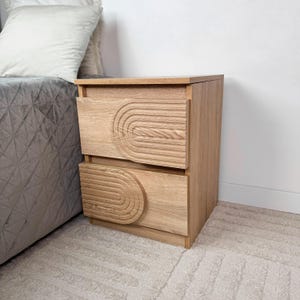 Modern White Nightstand, Two-Drawer Bedside Table with Hidden Compartment Sonoma Oak