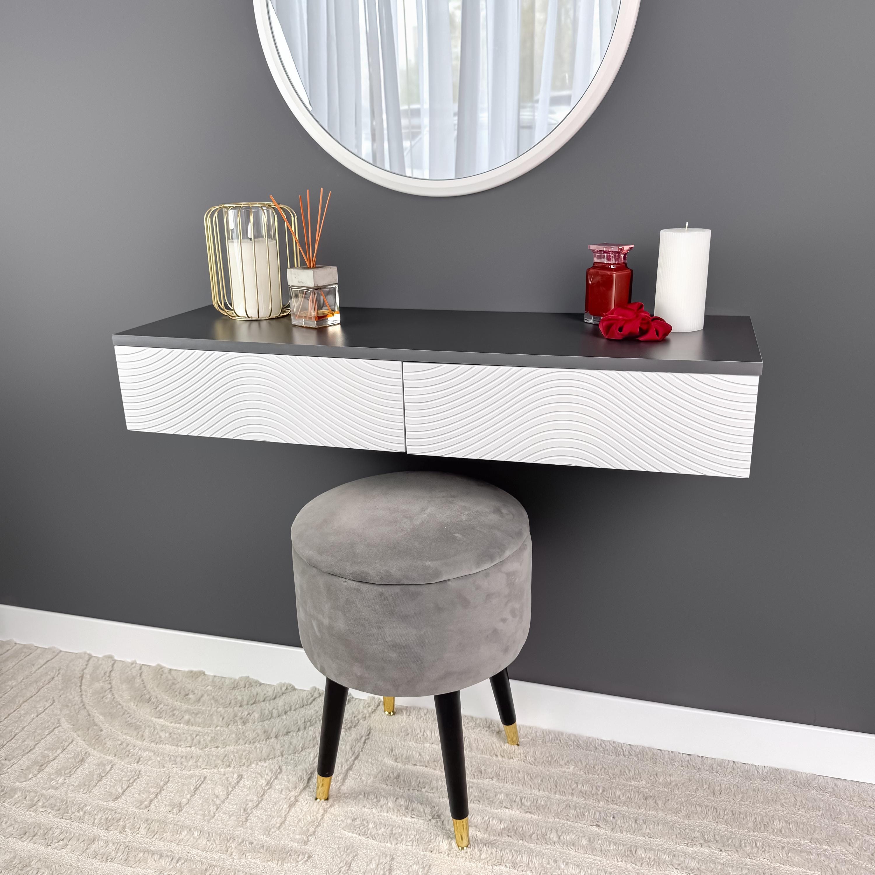slim fit dress slacks Sienna Grey Dressing Table with Mirror & Stool – Laura James Ireland