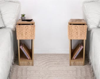 Set of 2 nightstands Side tables with drawers pair Small dressers Tiny mid century nightstands Narrow bedside table pair Slim end tables