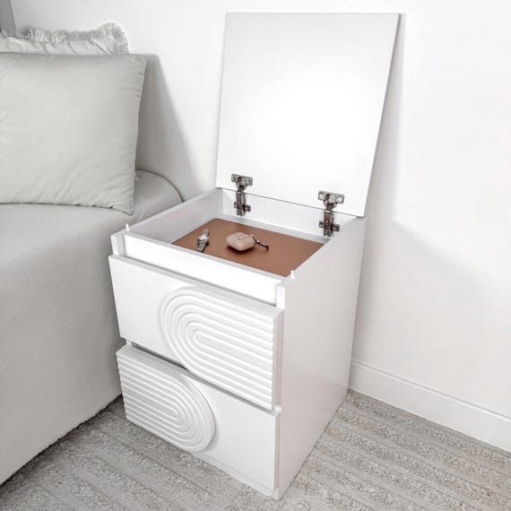 Modern White Nightstand, Two-Drawer Bedside Table with Hidden Compartment