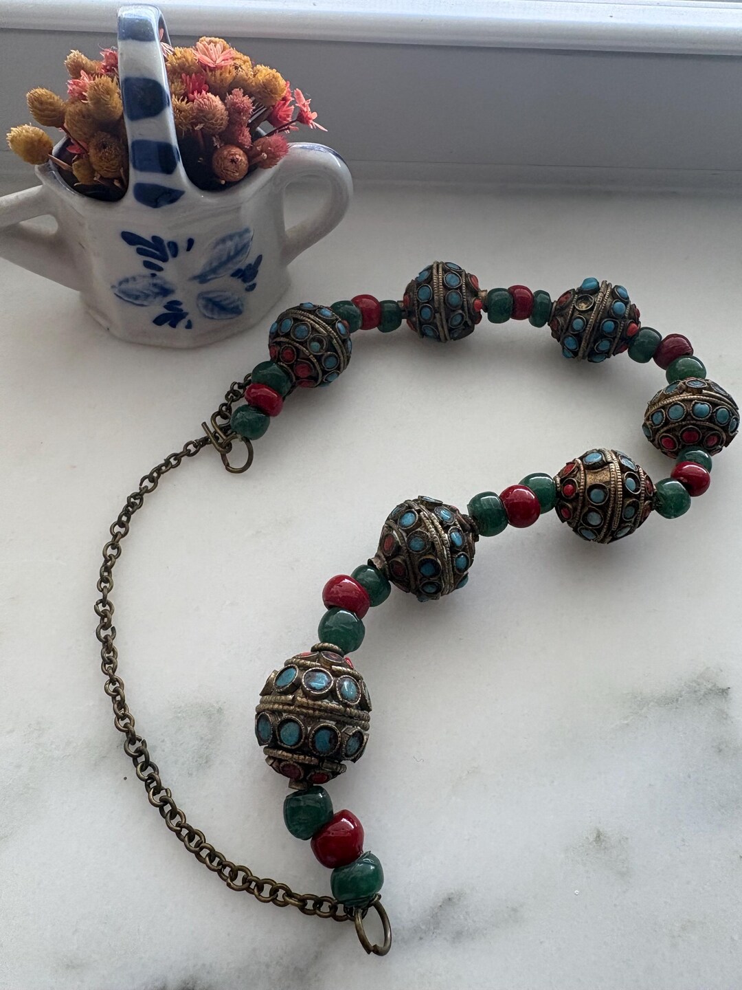 アクセサリー Vintage TibetanTurquoise Coral necklace Tibetan Faux Necklace Vintage Coral Turquoise Jade Beads - Etsy