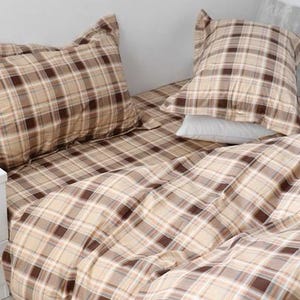 Brunt gingham bomullspåslakan örngott sängkläder