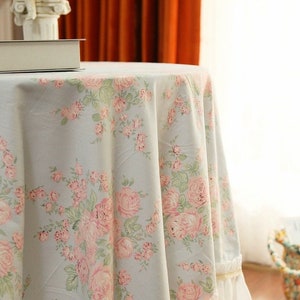 Blue Floral Cotton TableCloth | Lace Country Farmhouse Style Ruffle Tablecloth | Shabby Chic Tablecloth Decor | Cottage Style Table Cloth