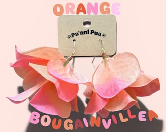 Orange Bougainvillea Flower Earrings | Handmade Tropical Jewelry | Hawaii Inspired Floral Earrings | Lightweight Statement Earrings
