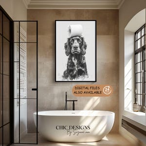 Ritratti di animali domestici personalizzati, cane in bagno, animale domestico nella vasca da bagno, arte murale personalizzata con cane in bagno, ritratto di animale domestico divertente, arte murale per il bagno del proprietario di un animale domestico, regalo per animali domestici