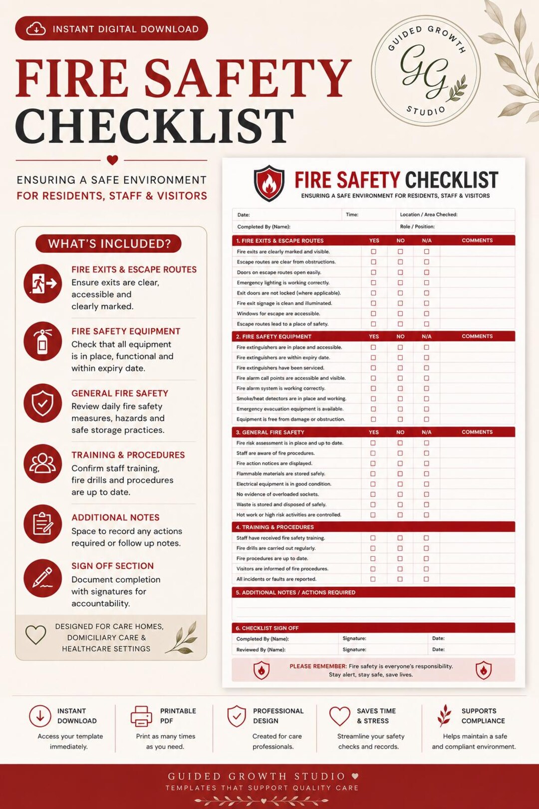 Fire Safety Checklist | Care Home Fire Safety Form | Editable PDF | CQC ...