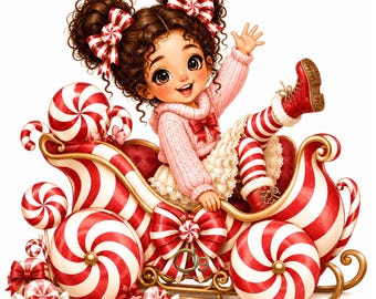 Christmas Peppermint Doll Clipart JPG, 15 High Res 300 DPI JPEGs, Holiday Girl Illustration, Cute Festive Character Art, Winter Wonderland