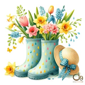 Floral Garden Boots Clipart, 10 High-Quality JPGs, Watercolor Flower Boots, Gardening Clipart, Junk Journal, Boots with Flowers, Digital