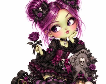 15 Halloween Gothic Girl JPEG Clipart, Spooky Goth Girl Watercolor Art, Gothic Digital Download for Junk Journals, Scrapbooking & Crafts