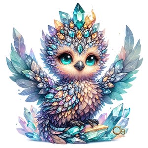 Crystal Phoenix Clipart, Printable Watercolor clipart, 12 High Quality Res JPG, Digital download, Nursery Decor, Paper craft, junk journal