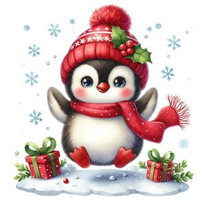 12 Winter Penguin Clipart, Christmas Penguin Clipart, High Quality JPGs, Printable Watercolor clipart, Junk Journal Art, Paper craft,digital