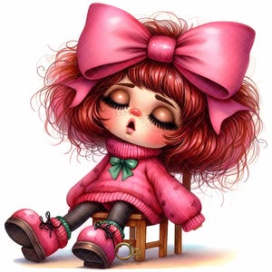 Whimsical Watercolor Sleeping Quirky Girl Clipart, Set of 14 High Res JPGs, Junk Journals, Scrapbooking,Card Making,Cute Doll,Commercial use