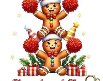 Christmas Gingerbread Cheer png, Cheerleader Gingerbread,Three Gingerbread PNG, Christmas Cheer Cookies, Gingerbread man,Sublimation design