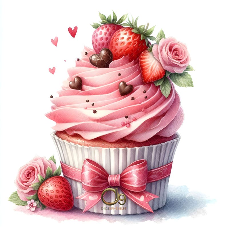 Valentine Cupcake Clipart, 10 High Res Jpgs Cute Valentine Dessert ...