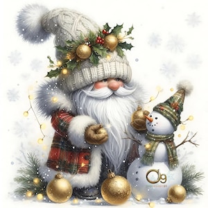 Winter Gnome Clipart, Set of 10 High Quality 300 DPI JPEGs, Christmas Gnomes Winter Holidays Watercolor Christmas Clipart,Digital Printables