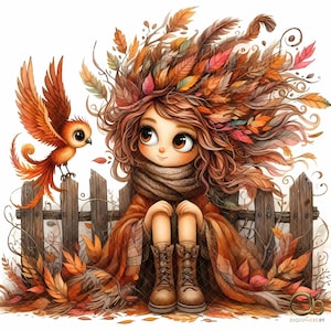 Autumn Phoenix Keeper-clipart, 10 hoogwaardige aquarel jpg's, kaarten maken, gezellige herfst DIY, ambachten Autumn Delights junkjournaling, scrapbooking