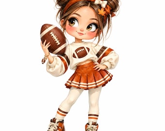 15 Football Season Girl JPEG Clipart, Cute Football Watercolor Art, Fall Sports Digital Download for Junk Journals, Scrapbooking & Crafts