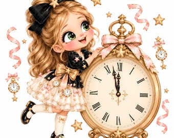 15 New Year Girl Clipart, Funny Countdown Cute Party JPEG Digital Art for T Shirts, Mugs, Tumblers, Tote Bags, Junk Journals & Scrapbooking