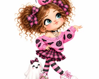 15 Funny Halloween Girl JPEG, Pink Spooky Girl Clipart, Cute Pastel Goth Digital Art for T-Shirts, Mugs, Tumblers, Totes & Crafts