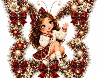 Christmas Wreath Girl JPEG Clipart, 15 Watercolor Holiday Art, Christmas Digital Download for Junk Journals, Scrapbooking & Crafts