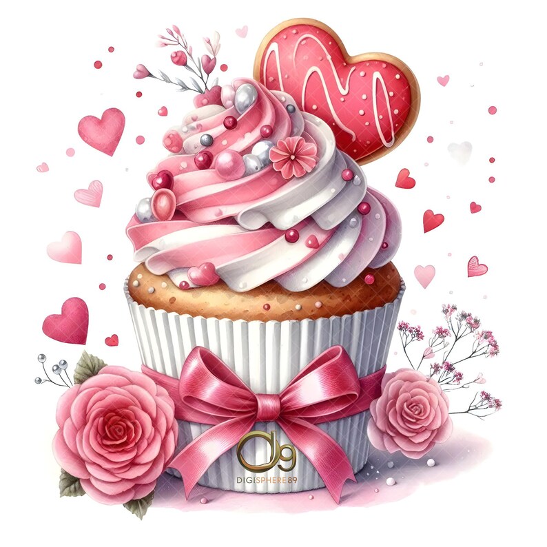 Valentine Cupcake Clipart, 10 High Res Jpgs Cute Valentine Dessert ...