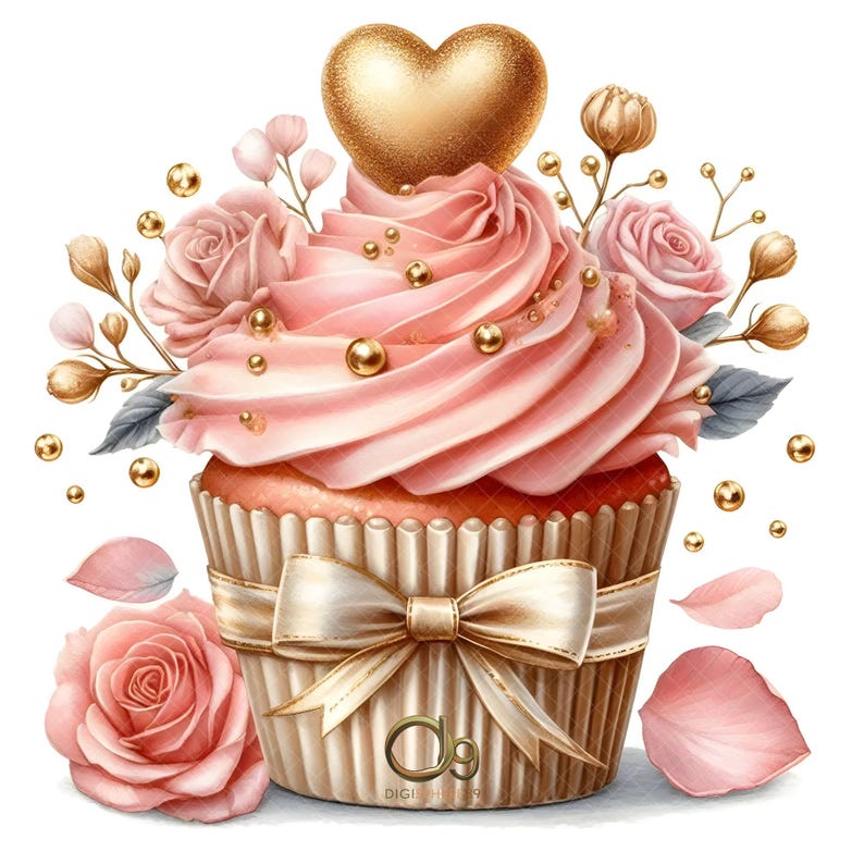 Valentine Cupcake Clipart, 10 High Res Jpgs Cute Valentine Dessert ...