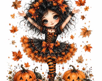 Halloween Witch Pumpkin Clipart, Watercolor Witch JPEG, Cute Spooky Pumpkin for Junk Journal, DIY Scary Halloween Papercraft, Scrapbook
