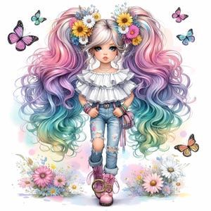 Cliparts de papillon fille, 10 JPG, éphémères fantaisistes, fournitures pour journal créatif, bricolage en papier avec de jolies poupées originales, art imprimable pour scrapbooking