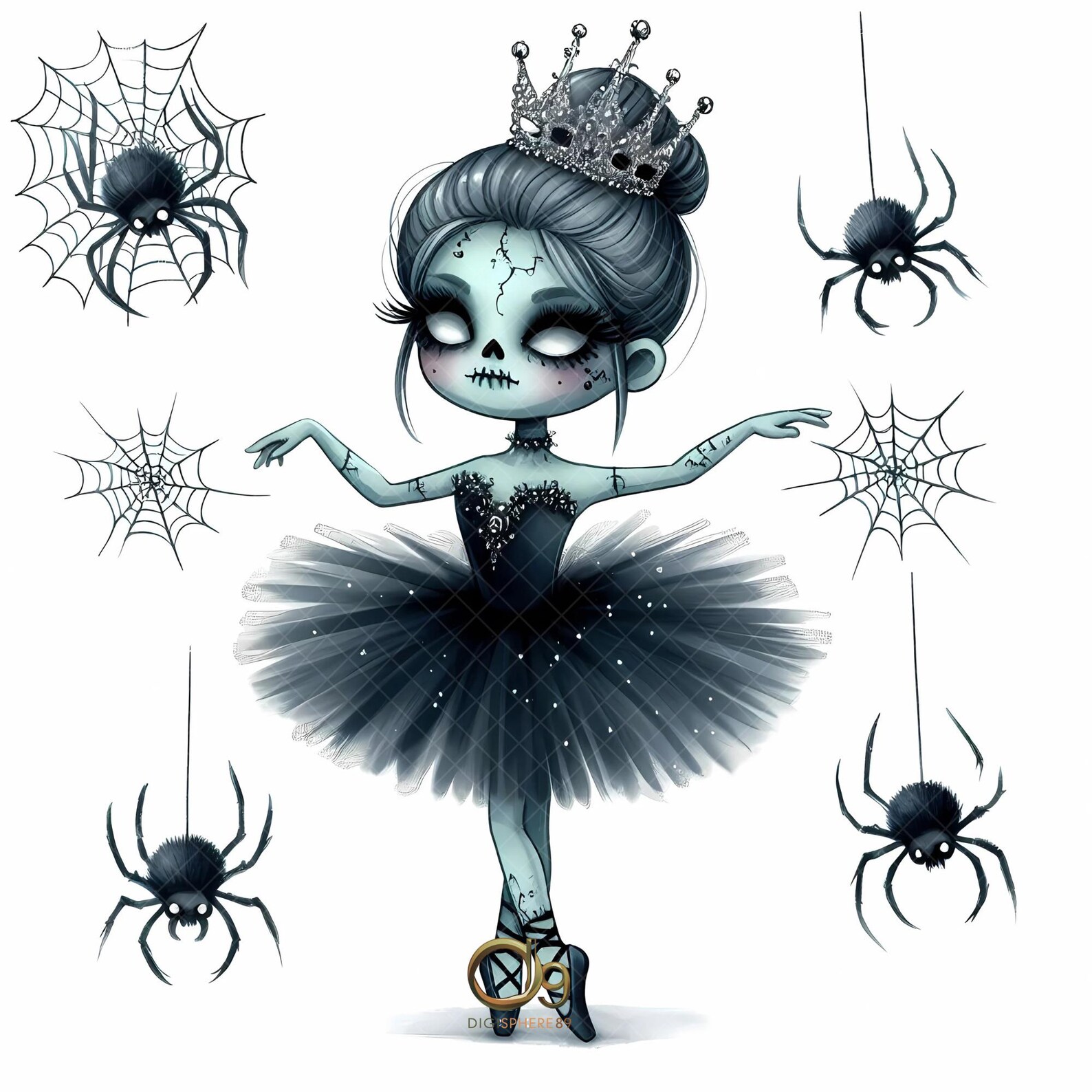 Cobweb Crown Zombie Ballerina Clipart, Halloween Creepy Girl, 14 Spooky ...