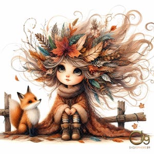 Clipart automne gardien de renard, 10 fichiers JPG aquarelles de haute qualité, fabrication de cartes, bricolage d'automne confortable, travaux manuels plaisirs de l'automne, journal indésirable, scrapbooking