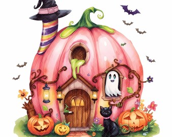 Halloween Shop Clip Art, Set of 14 High Res Watercolor JPGs Junk Journaling, Scrapbooking, Card Making, Fantasy, Whimsical, Digital Download