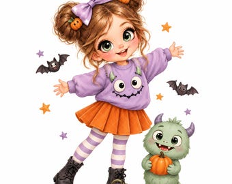 15 Watercolor Halloween Girl Clipart, Funny Halloween JPEG, Cute Spooky Girl Digital Download, Junk journals, scrapbooking, paper crafts