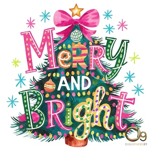 Christmas Tree Png, Merry and Bright,Merry Christmas Png,Retro Christmas Png,Holiday Tree Png, Christmas designs,Christmas decor,sublimation