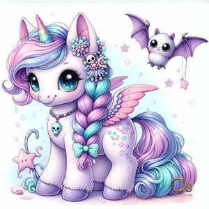 Watercolor Cute Halloween Clipart Bundle 10 High Res JPGs, Blue and Pink Unicorn Clipart, Kids Halloween Spooky Season Printables,Whimsical