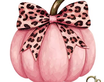 Pink Pumpkin with Leopard Coquette Bow Png, Pumpkin patch Png, Thanksgiving Png, Fall Png, pink bow png, pumpkin spice png, trendy png, PNG