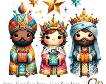 Three Wise Men PNG, Happy Three King Day,Cute three wise men, Christmas designs, Sublimation design, Merry Christmas png,3 wise men for kids