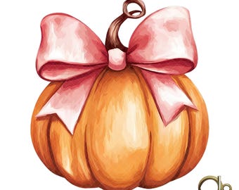 Pumpkin with pink Coquette Bow Png, Pumpkin patch Png, Thanksgiving Png, Fall Png,pink bow png,pumpkin spice png, trendy png, Fall vibes png
