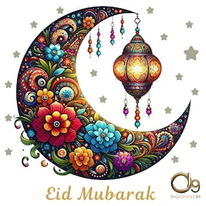 Eid Mubarak Png, Eid Png, Eid Mubarak Clipart, Ramadan Png, Sublimation design, Islamic Lantern PNG, Crescent Moon png, Arabic Art, Digital