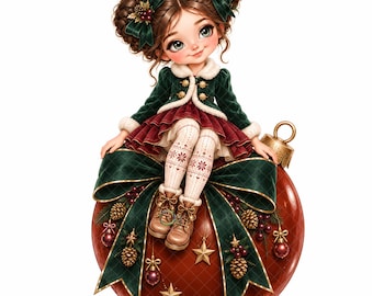 Christmas Girl Ornament Clipart, 20 Watercolor JPEG Digital Download for Shirts, Mugs, Tumblers, Crafts, Junk Journal, Scrapbook,Paper Craft