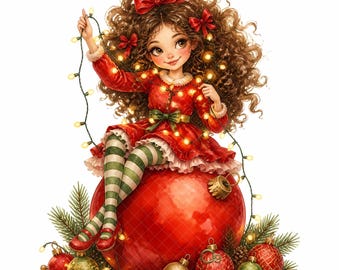 Cute Christmas Girl Clipart, 17 High Quality 300 DPI JPEGs, Watercolor Xmas Plaid Gnomes Christmas Graphics, Holiday Gift Tags, Xmas Card