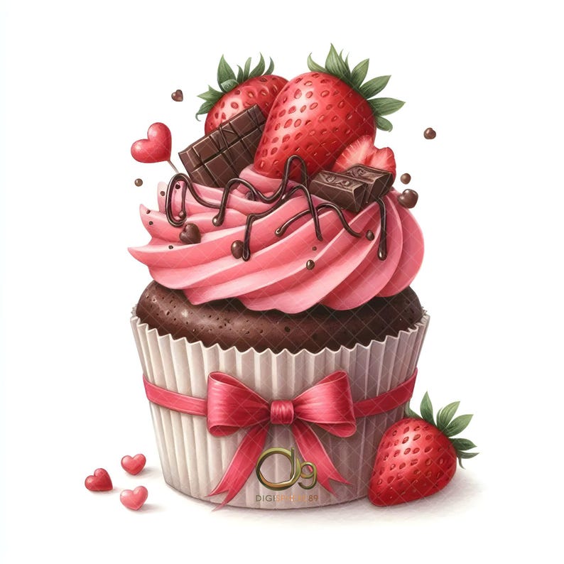 Valentine Cupcake Clipart, 10 High Res Jpgs Cute Valentine Dessert ...