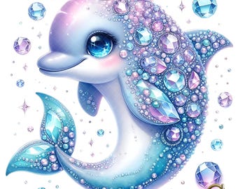Gemstones Dolphin Clipart, Printable Watercolor clipart, 10 High Quality JPG, Digital download, Nursery Decor, Paper craft, junk journal