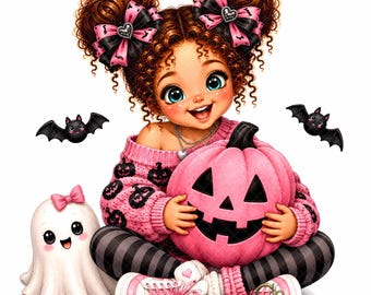 Pink Spooky Girl Clipart, 15 Funny Halloween Girl JPEG, Cute Pastel Goth Digital Art for T-Shirts, Mugs, Tumblers, Totes & Crafts